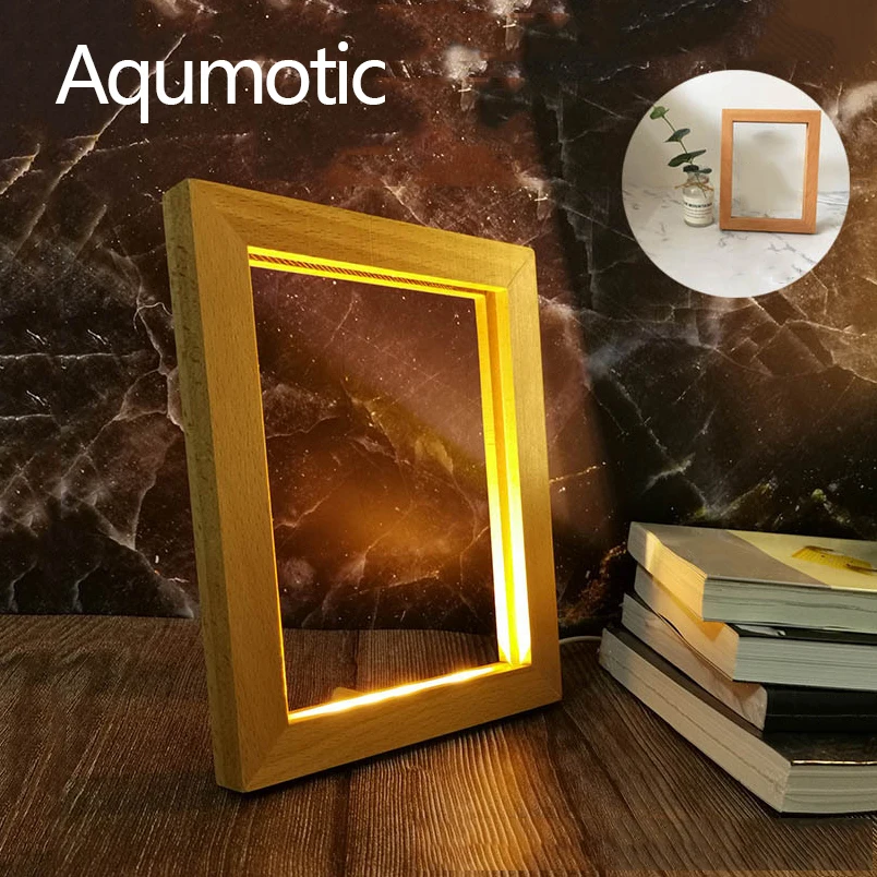 Aqumotic Frames Pictures LED Night Light Photo Frame Wood Decorative Portrait Holder 21*17 Usb Black and White Picture