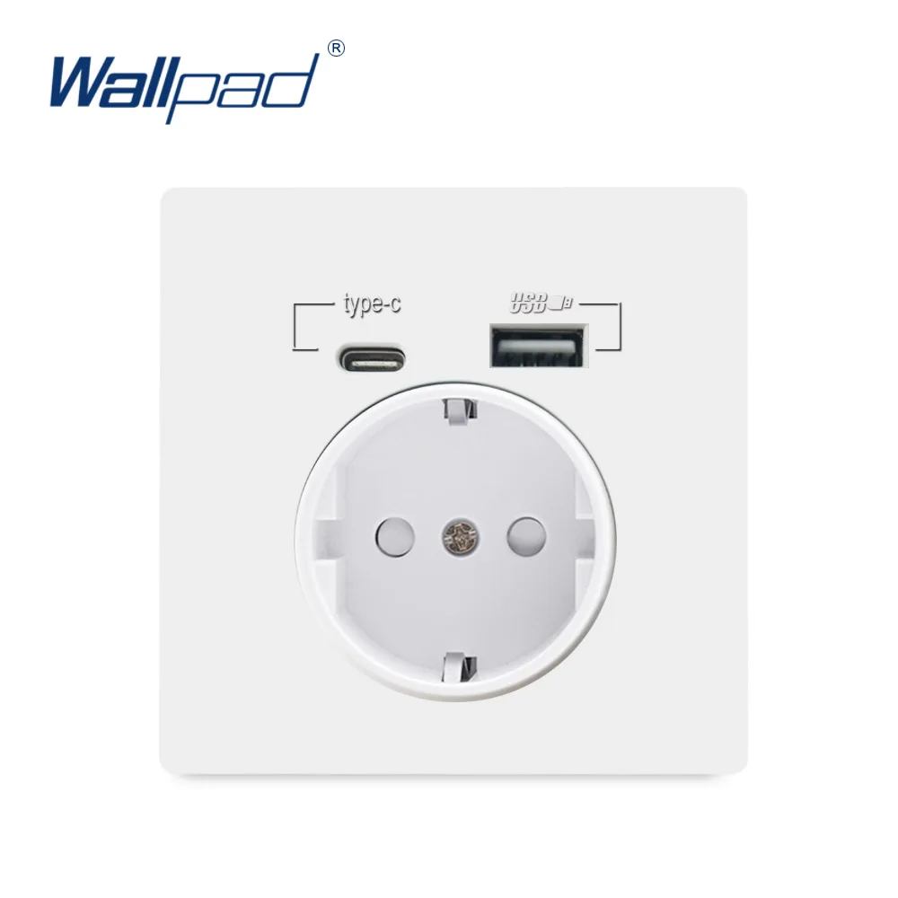 Adaptador de Carregamento Rápido USB Tipo C para Tomada de Parede Francesa, Padrão UE, Polônia, Bélgica, com Clipes e Caixa Redonda