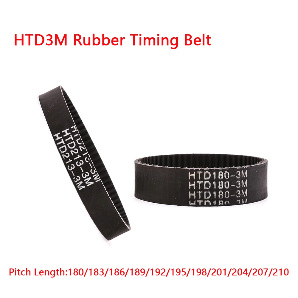 Rubber Timing Belt HTD3M-180/183/186/189/192/195/198/201/204/207/210 Pitch 3mm Width 10mm High Transmission Efficiency