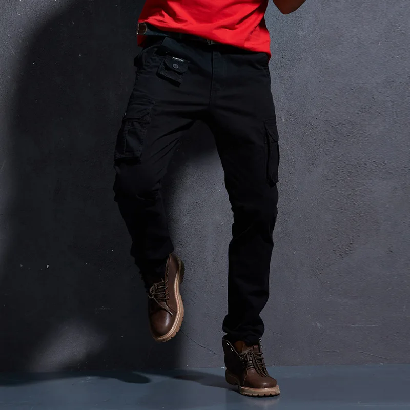 Men\'s Fashion Cargo Pants Multi-pockets Baggy Pants Casual Long Trousers Overalls Camouflage Joggers Pants Man Cotton