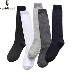 Calcetines largos de algodón peinado para hombre, calcetín informal, clásico, sólido, para negocios, fiesta, regalo de boda, vestido cómodo, color negro