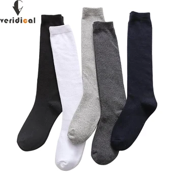 Calzini lunghi da uomo di marca Calzini solidi da lavoro classici in cotone pettinato casual Regalo di nozze per feste Abito comodo Sokken nero