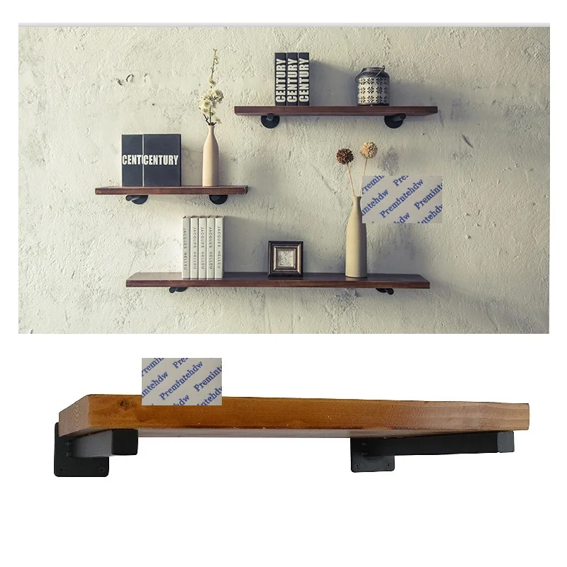 2Pcs Matte Black Wall Mounted Floating Shelf Bracket Support With Screws Round Square Tube Loft Rustic Vintage Rural