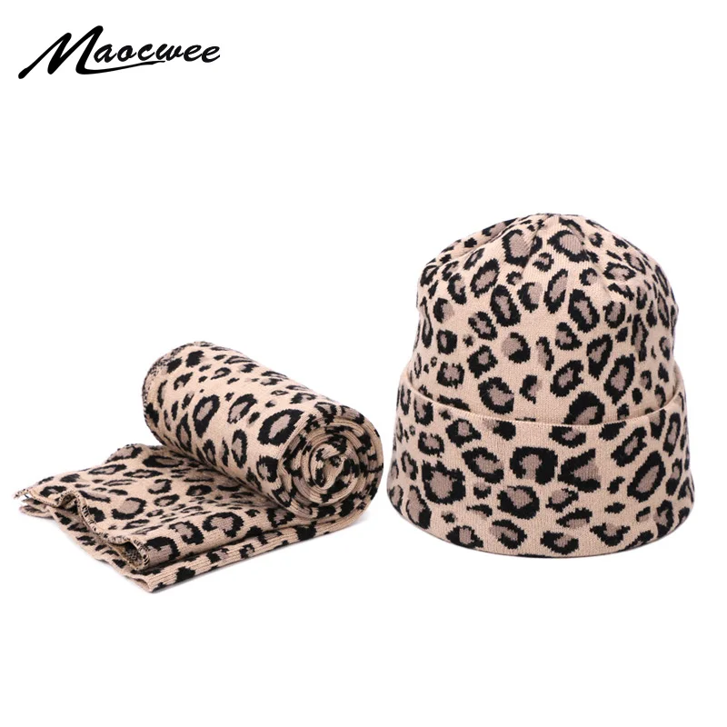 

Leopard Print Women's Winter Beanie Hat Knitted Female Fashion Skullies Casual Outdoor Ski Caps Thick Warm Beanie Hats For Women