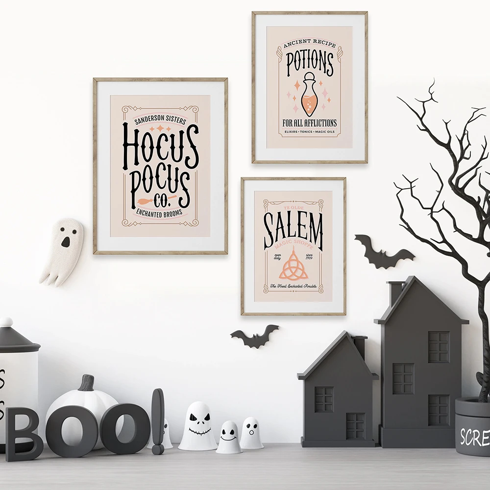 Pastel Halloween Salem Witch Retro Poster Set Witchcraft Abstract Prints Modern Canvas Painting Living Room Nordic Home Decor