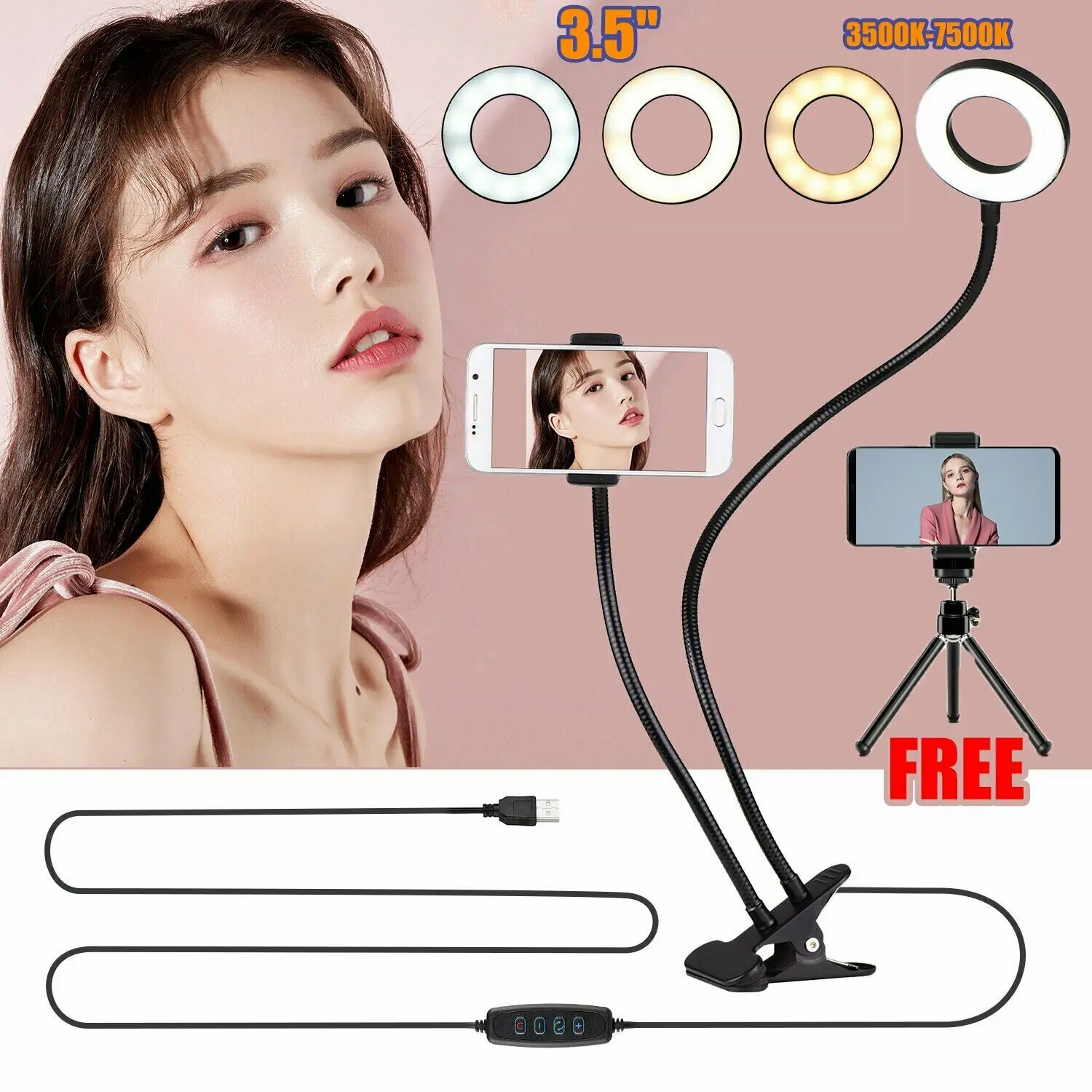 

Universal LED Ring Light Selfie Ring Light With Flexible Phone Holder Lazy Bracket Desk Lamp LED Light For Live Stream Office