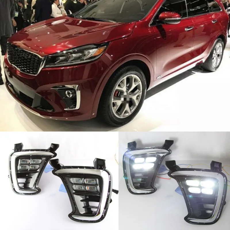 2pcs LED For KIA Sorento 2018 DRL Daytime Running Light Daylight Waterproof fog lamp Cover car Styling lights