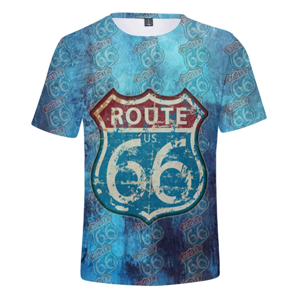 20210 New Arrival route 66 3D 프린트 어린이 티셔츠, 캐주얼 봄/여름 반팔 티셔츠 패션 키즈 탑스