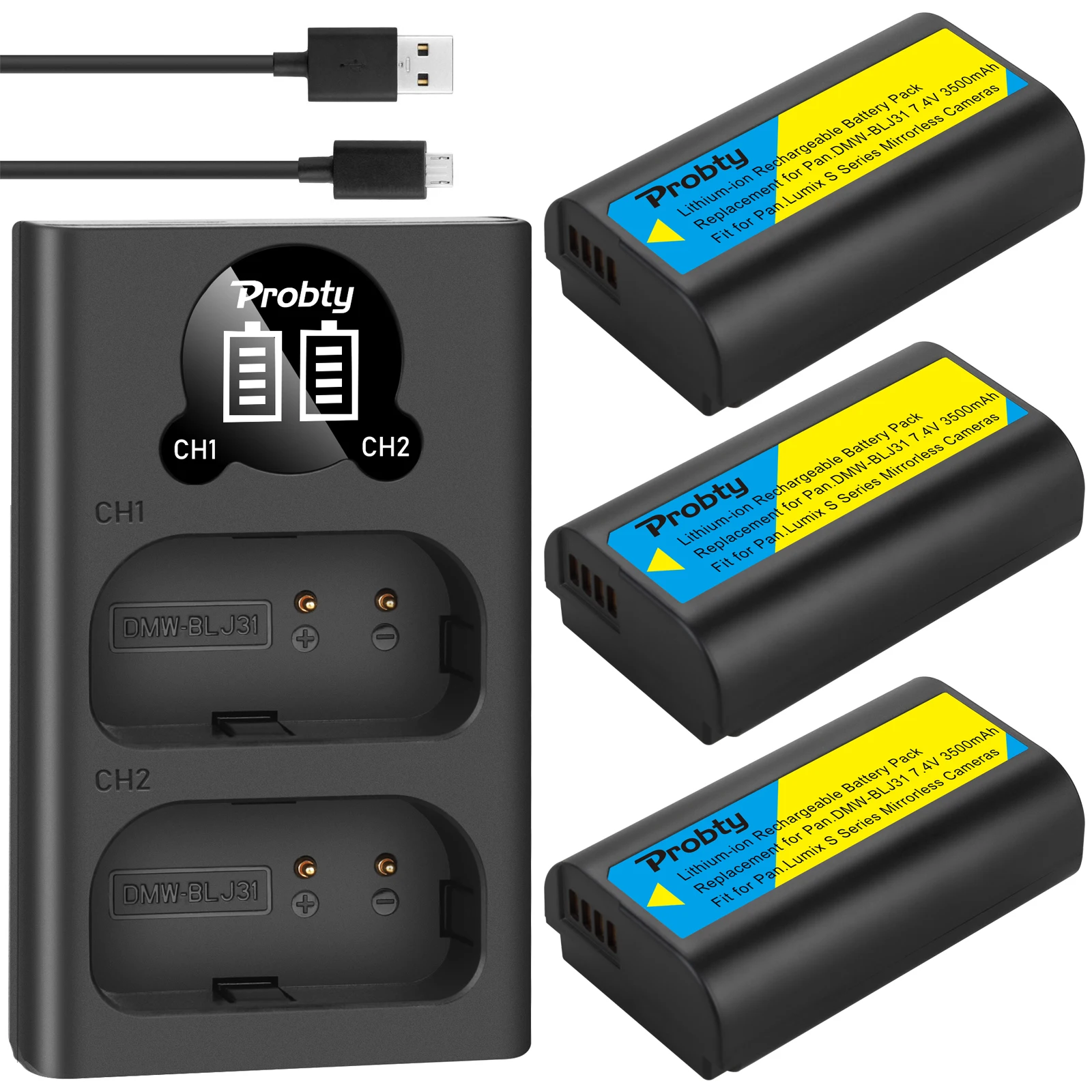 2x 7.4V 3500mAh DMW-BLJ31 DMWBLJ31 BLJ31 Battery + LED USB Dual Charger for Panasonic LUMIX S1, S1R,S1H, LUMIX S Series Camera