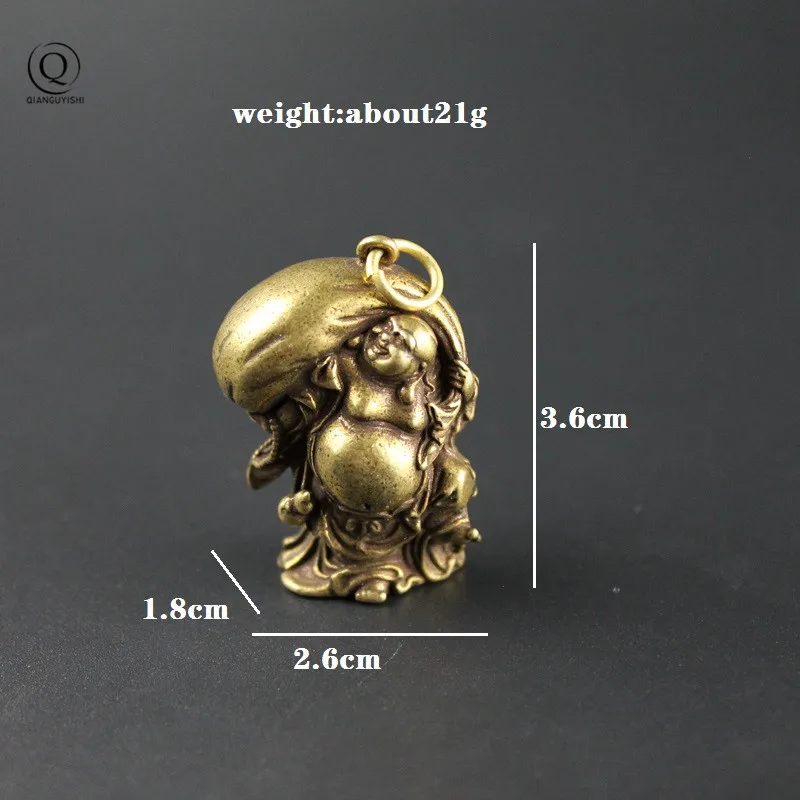 Vintage Brass Smiling Maitreya Buddha Figurines Keychain Pendant Jewelry Metal Copper Car Key Chain Ring Hanging DIY Accessories