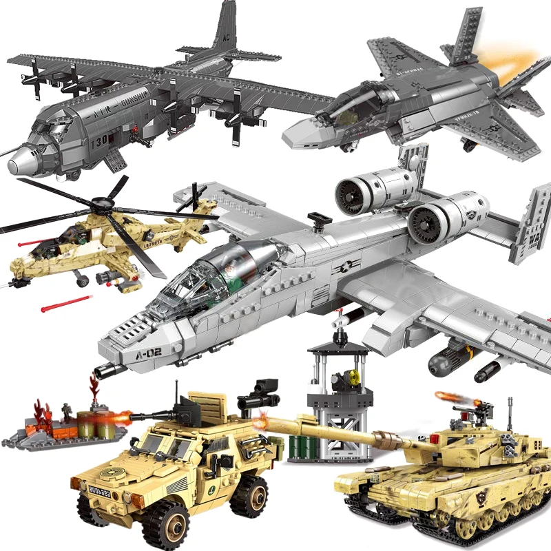 MOC Military A-10 Fighter Building Blocks Idea Warthog Fighter Model Bricks WW2 Weapon Soldier Hog Plane Toys For Kid Gift