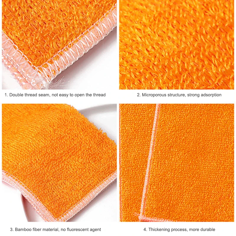 5/20Pcs 100% Pure Bamboo Fibre Dish Cloth Kitchen Dish Towel Non-Stick Oil Double Wiping Rag Cloth Thickening Scouring Pad