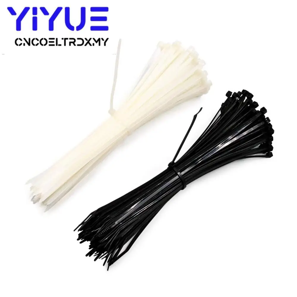 Brida de nailon de plástico autoblocante, organizador de sujetar cables, bridas con cremallera, color blanco y negro, 100 unids/lote por bolsa