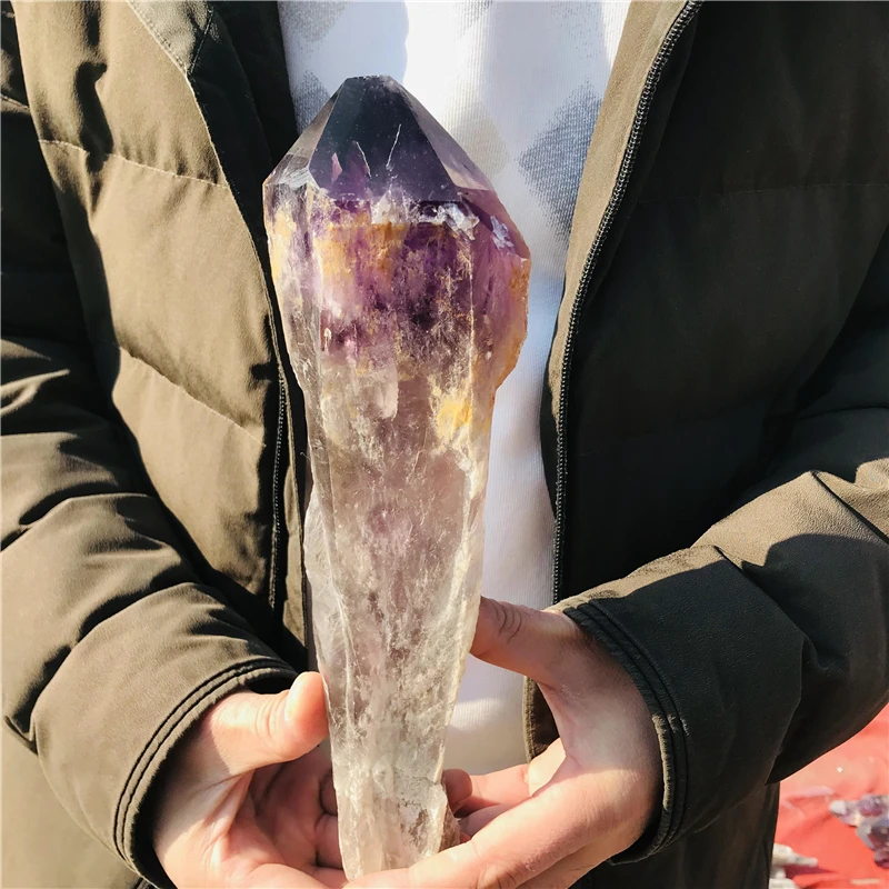 Super size Natural Amethyst Quartz Cluster Crystal Rod Point Specimen Scepter Super power Spirit Healing Gemstone energy