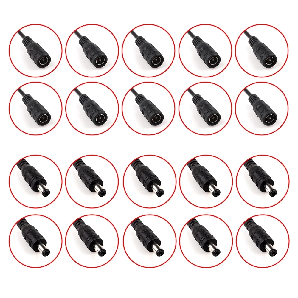 2pcs Outer diameter 5.5mm inside diameter 2.1mm Plug DC 12V Male or Female Cable Wire Connector For 3528 5050 LED Strip Light