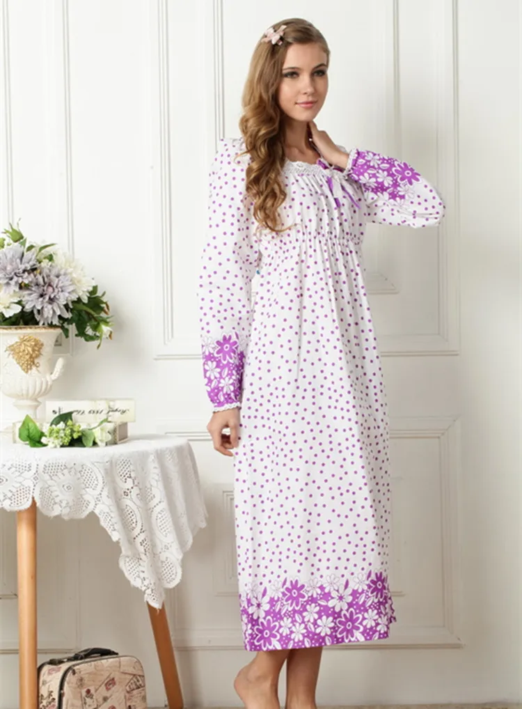 Spring New Cotton Princess Nightdress Super Long Dress Floral Long Nightdress Lounge Intimate Lingerie Royal Princess Sleepwear