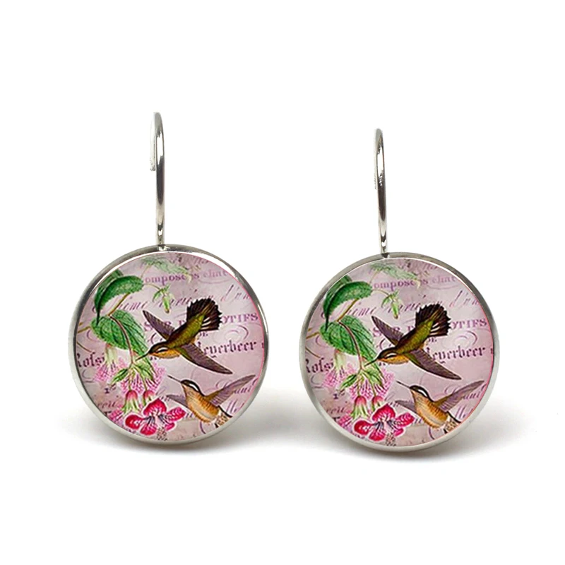 Vintage Women Charms Antique Birds Art Stud Earrings Wedding Party Jewelry Fashion Peacock Hummingbird Earrings Women\'s Colorful