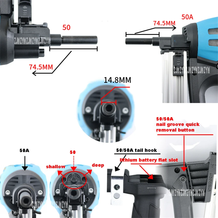 Pistola eléctrica de clavos GSN50 para puertas y ventanas, clavadora de hormigón, pistola de grapas de enmarcado inalámbrica l, ligera, portátil, con funda de plástico