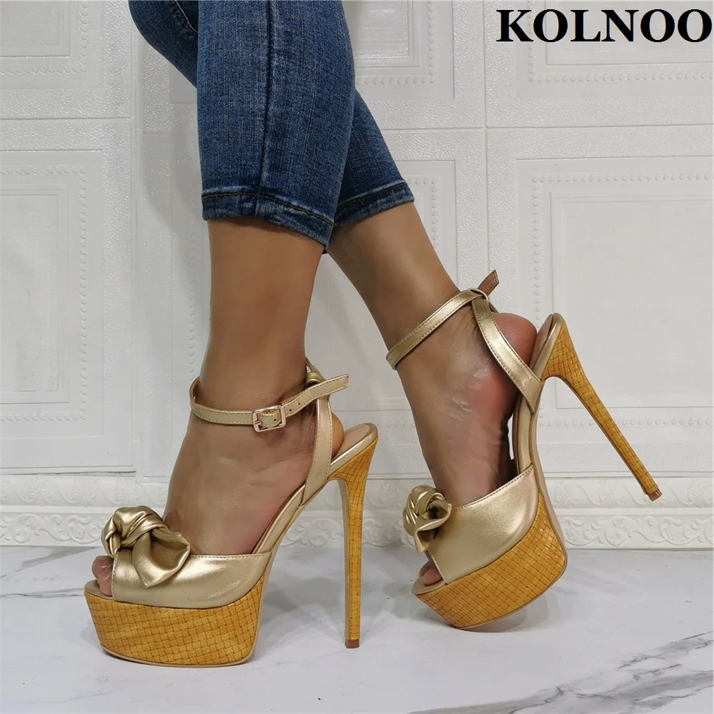 

Kolnoo New Real Photos Ladies High Heeled Sandals Bowtie-Knot Sexy Platform Party Prom Shoes Summer Fashion Evening Daily Shoes