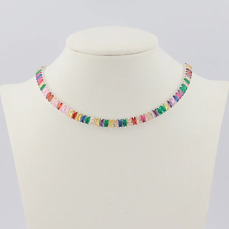 Collana girocollo colorata in oro da donna collana girocollo con catena da Tennis in zircone di cristallo arcobaleno lucido Dropshipping