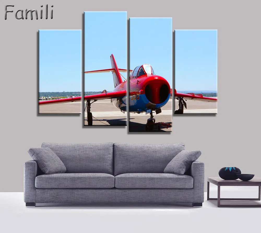 

4Panel Modern Printed Fighter Aircraft Canvas Painting Combat Aircraft Wall Picture Art For Living Room Unframed