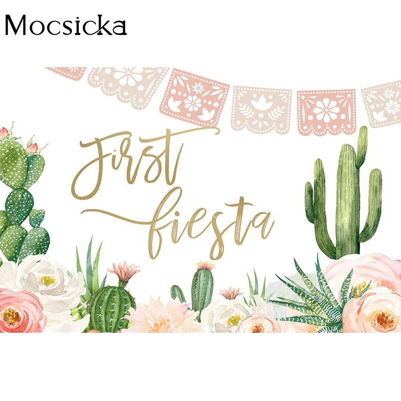 Moclicka Shower bayi fotografi latar belakang bunga kaktus Bunting dekorasi Anak potret latar belakang Studio