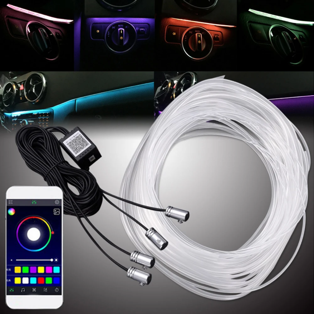 Car Light Atmosphere Lamp APP Remote Control RGB EL Wire Decoration Lamp