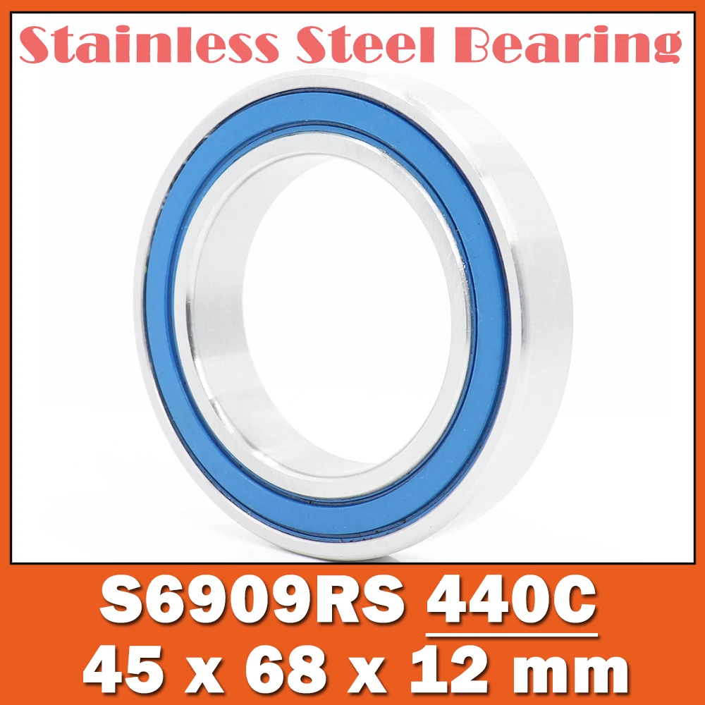 S6909RS Bearing 45*68*12 mm ( 2 PCS ) ABEC-3 440C Stainless Steel S 6909RS Ball Bearings 6909 Stainless Steel Ball Bearing