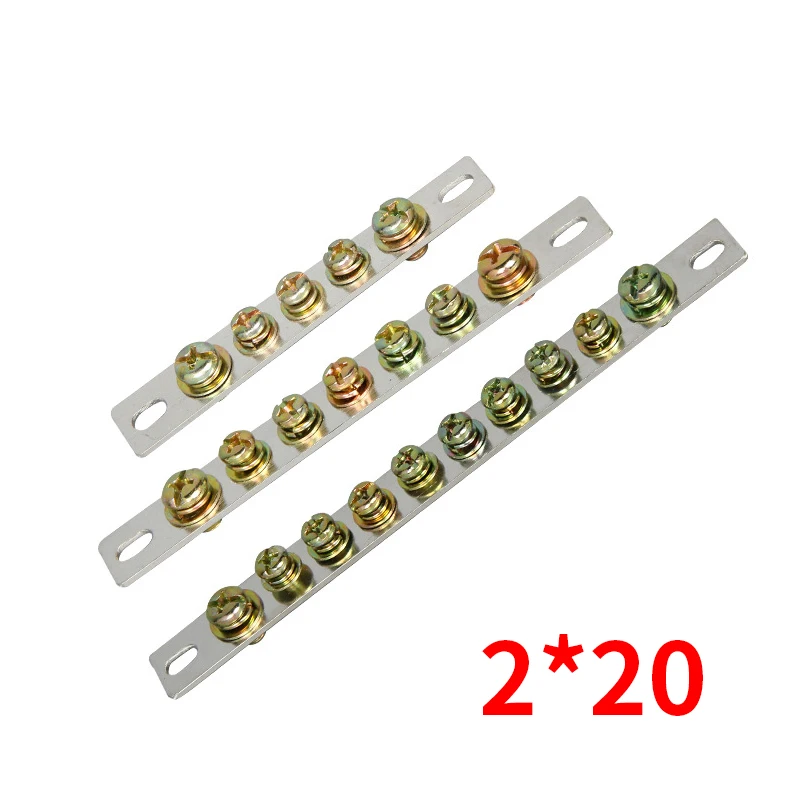 

1Pcs Ground Terminal Block 2*20mm Distribution Cabinet Neutral 5 7 10 Holes Brass Zero Row Connector