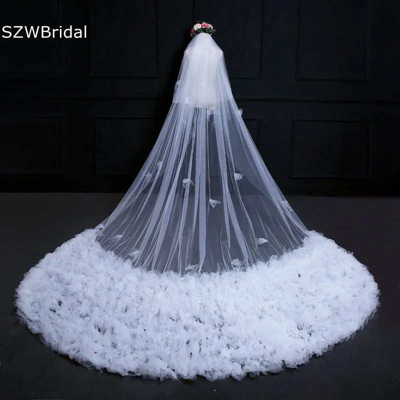 

New Arrival White Ivory Cathedral Wedding Veils Cut Edge Bridal Veil Bruiloft Wianek komunijny Sexy Wedding accessories Welon