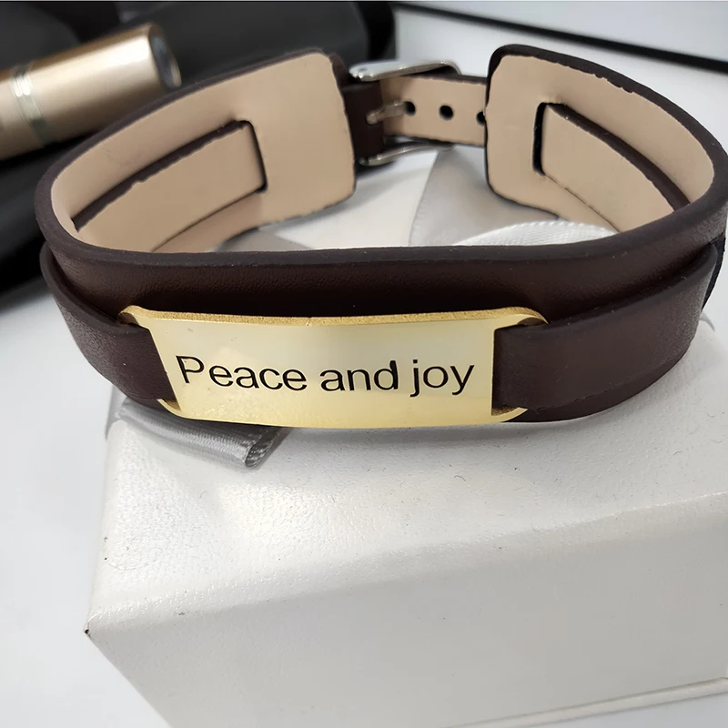 

Custom Name Quote Adjustable Men Bracelet Personalized Gold Engrave Any text Men Leather Bracelets & Bangles Cooper Jelwery