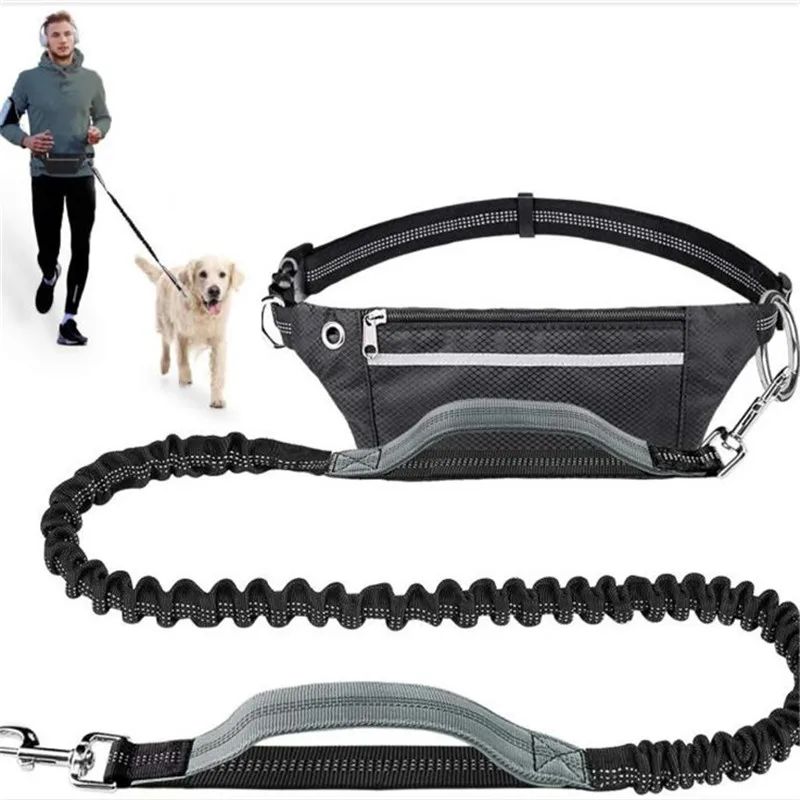 

Hands- Free Dog Leash With Waist Bag Reflective Jogging Dogs Traction Rope Extendable Bungee Dog Running Waist Leash Nylon Belt