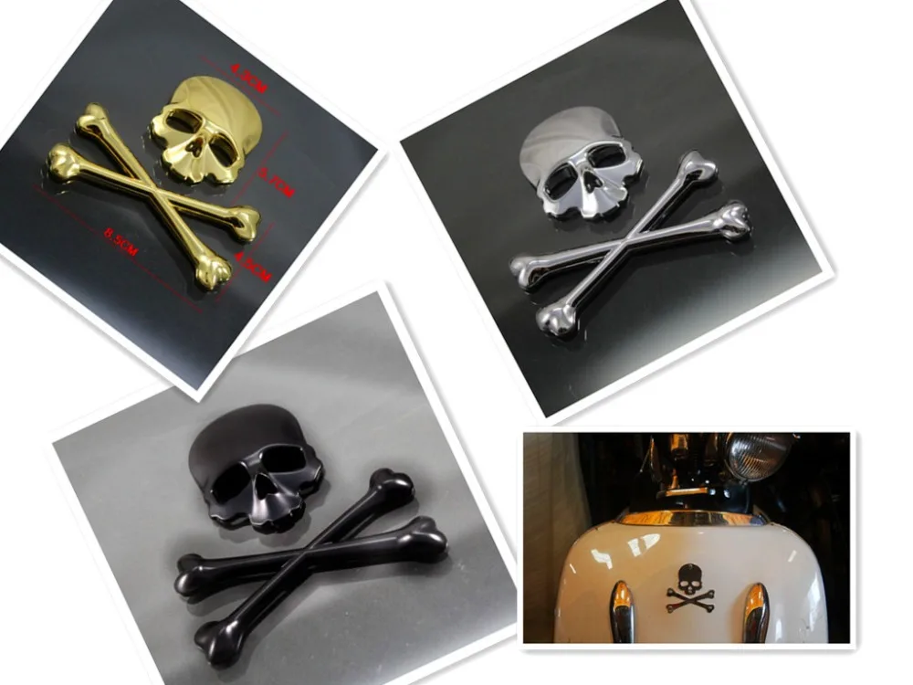 3D Crossbones Skull Demon Metal Logo Emblem Badge Decal Tank Sticker for Harley Honda Kawasaki Suzuki Yamaha DUCATI CUSTOM