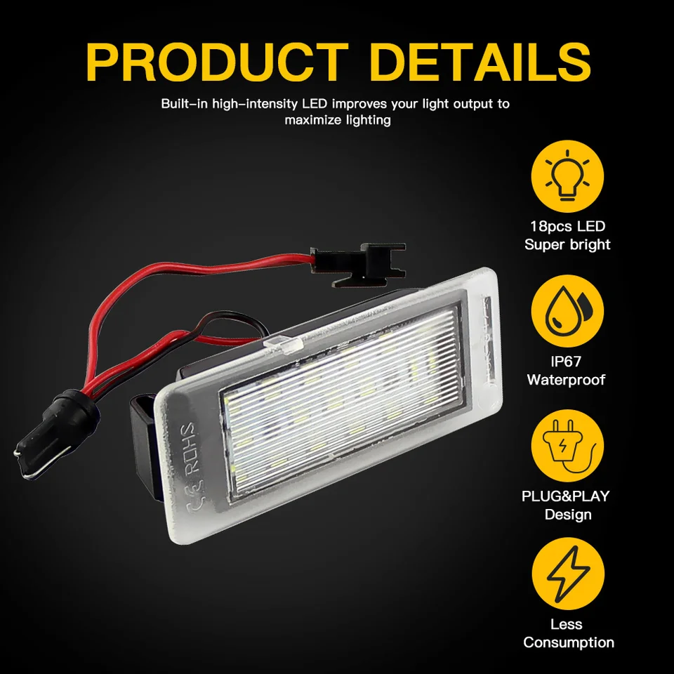 Lot De 2 Feux De Plaque D'Immatriculation LED SMD 6000K Pour Opel Mokka, Mokka X, Insignia