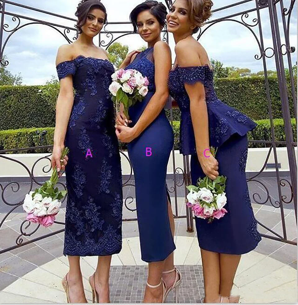 

Off-Shoulder Backless Dress Formal Dresses Tea-Length Custom Prom Party Dress New Bridesmaid Dresses Applique