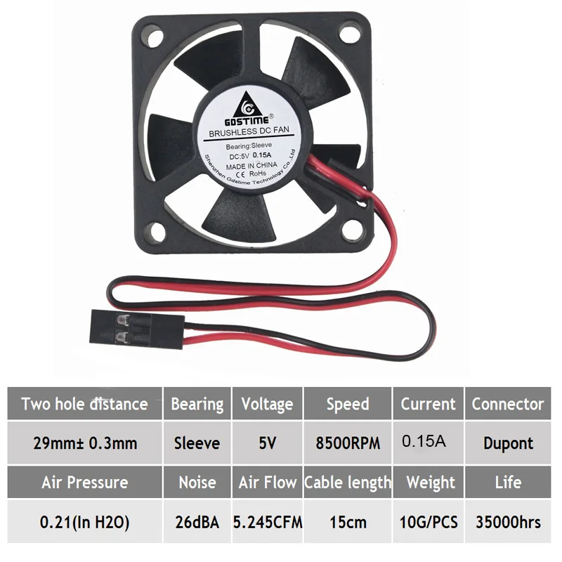 2 PCS Gdstime 35*35x10mm Axial 5 Volt Dupont 2Pin 35mm DC Lüfter Kühler