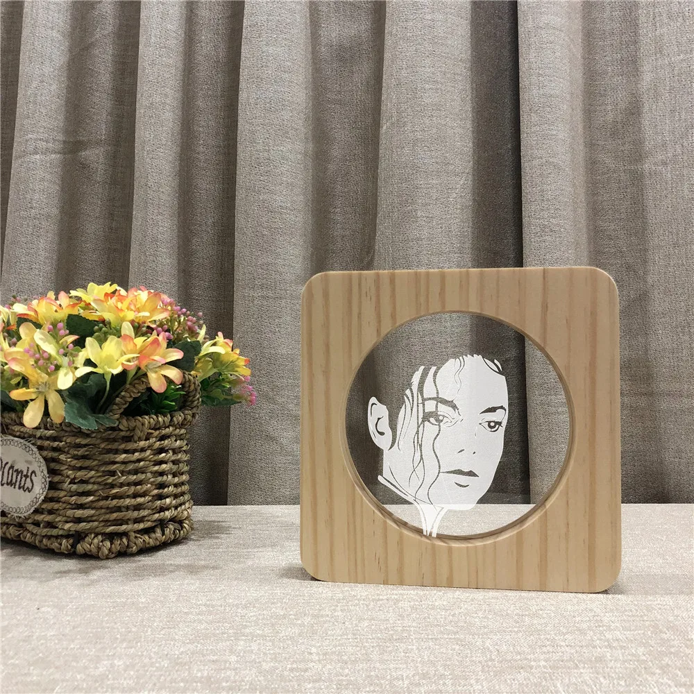 Michael  Popular Rock Star 3D LED Arylic Wooden Night Lamp Table Light Switch Control Carving Lamp for Friends Music Gift