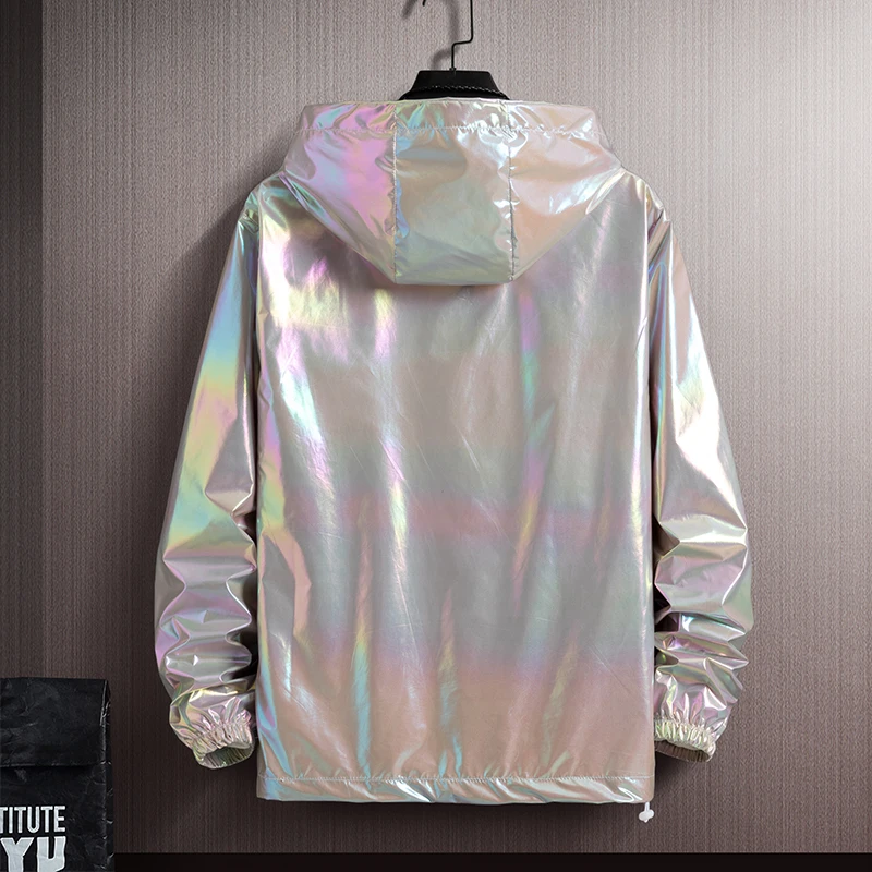 Women Basic Jackets Summer 2024 Colorful Reflective Oversize Thin Windbreaker Women Hooded Jackets Coat Zipper Woman veste femme