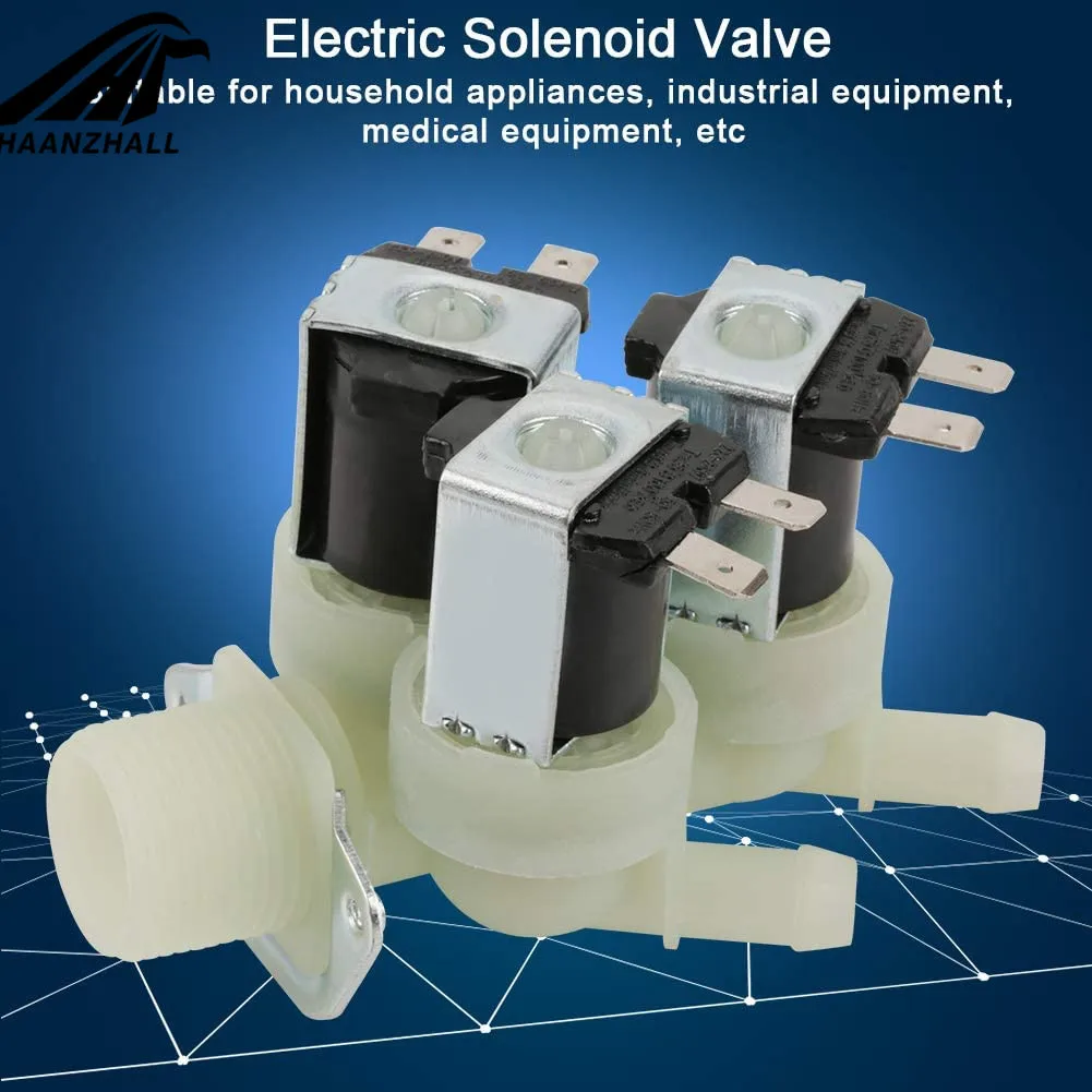 Electric Solenoid Valve 3 Way Water Inlet N/C Normal Closed Electric Washing Machine Solenoid Valve Plastic AC 220V G3/4