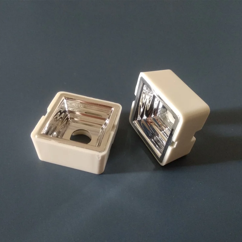 RYM-25 High quality Led Reflector Cup, Size 22.8X22.8X10.3mm, With holder size 25X25X12.4mm, Degree 90, Clean Surface, PC