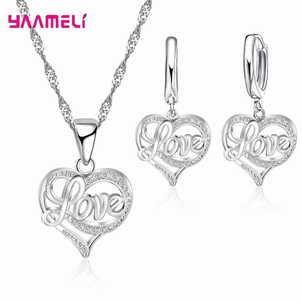 Shiny Crystal Zircon 925 Silver Different Style Pendant Necklace Earring Jewelry Set Noble Fashion Elegant for Women Girl Gift