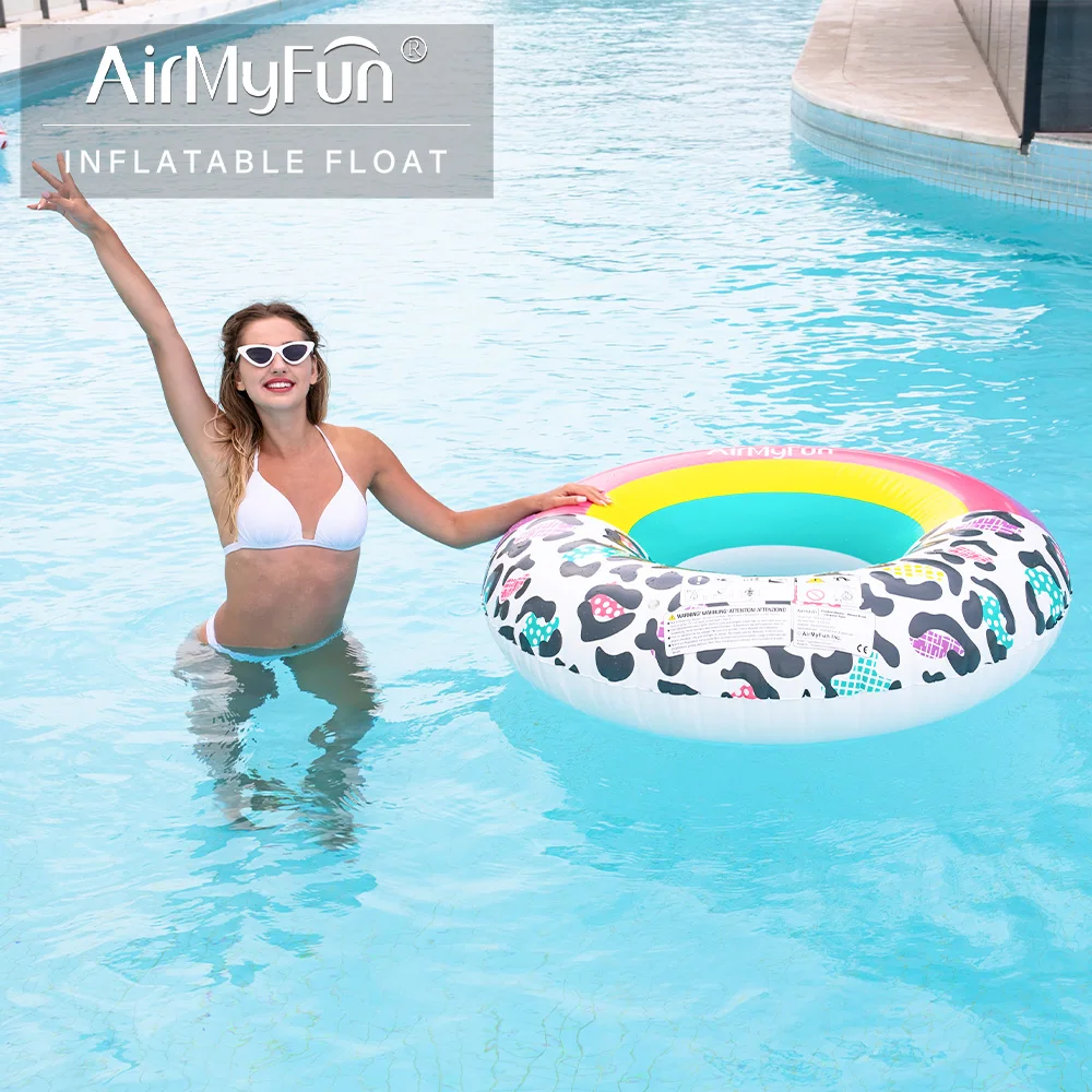 Airmyfun Opblaasbare Regenboog Luipaard Giant Pool Float, Zwemmen Ring Zwembad Float Opblaasbare Vlotten, Water Vlotten Opblaasbare Binnenband