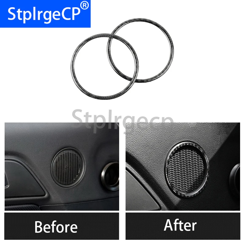 100% Real Carbon Fiber Car Door Audio Speaker Strip Cover Ring Sticker For Ford Mustang 2015 2016 2017 Car Interior Accessories