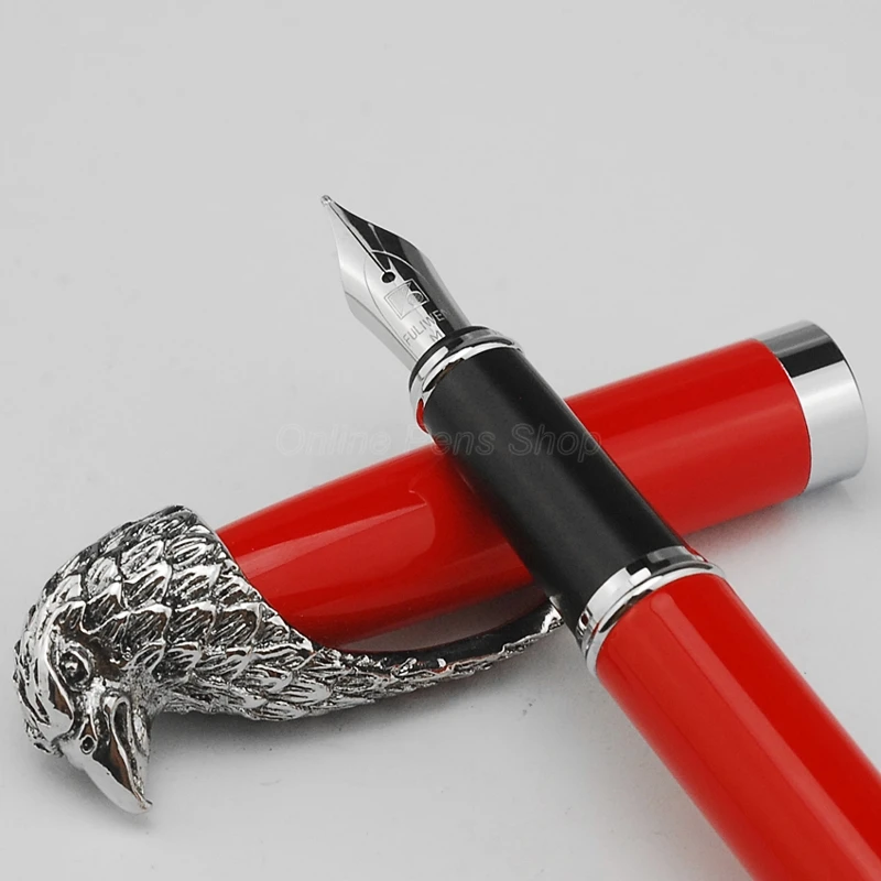 Fuliwen Metal Owl Fountain Pen Eagle Head Clip Medium Nib 0.7mm Red Barrel Writing Gift Pen For Office & Home & School