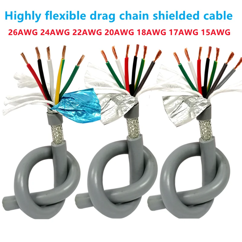 18AWG drag chain shielded cable 2-core-20 core 22/20AWG anti-bending, oil-resistant and tensile-resistant pure copper CNC cable