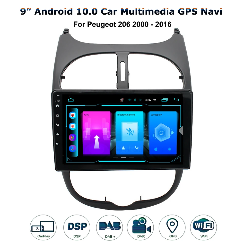 

VANKESEONG CarPlay Android 10 Car Multimedia Player For Peugeot 206 2000-2016 DAB+ Autoradio Radio Car Stereo GPS Sat Nav