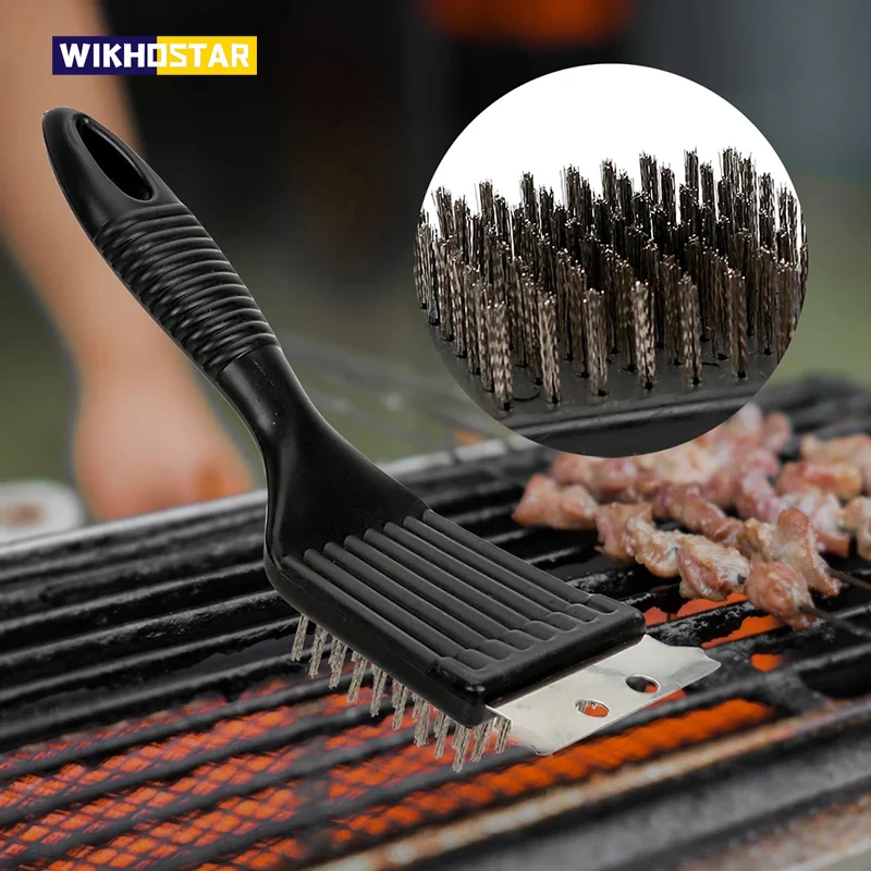 WIKHOSTAR cepillo de limpieza de alambre de acero inoxidable, cepillo antiadherente para parrilla de barbacoa, accesorios para el hogar al aire libre, herramientas