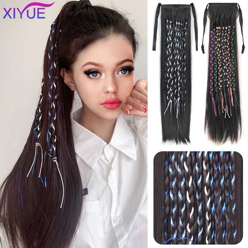 

XIYUE Weave color Ponytail Long Wavy Hair Extension Clip In Pony Tail Wrap Around Black Blonde Synthetic Heat Resistant Fiber