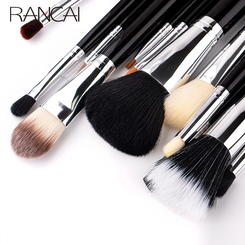 Rancai 12Pcs Professionele Make-Up Kwasten Set Stichting Grote Losse Poeder Contour Oogschaduw Eyeliner Wenkbrauw Met Zwarte Cilinder