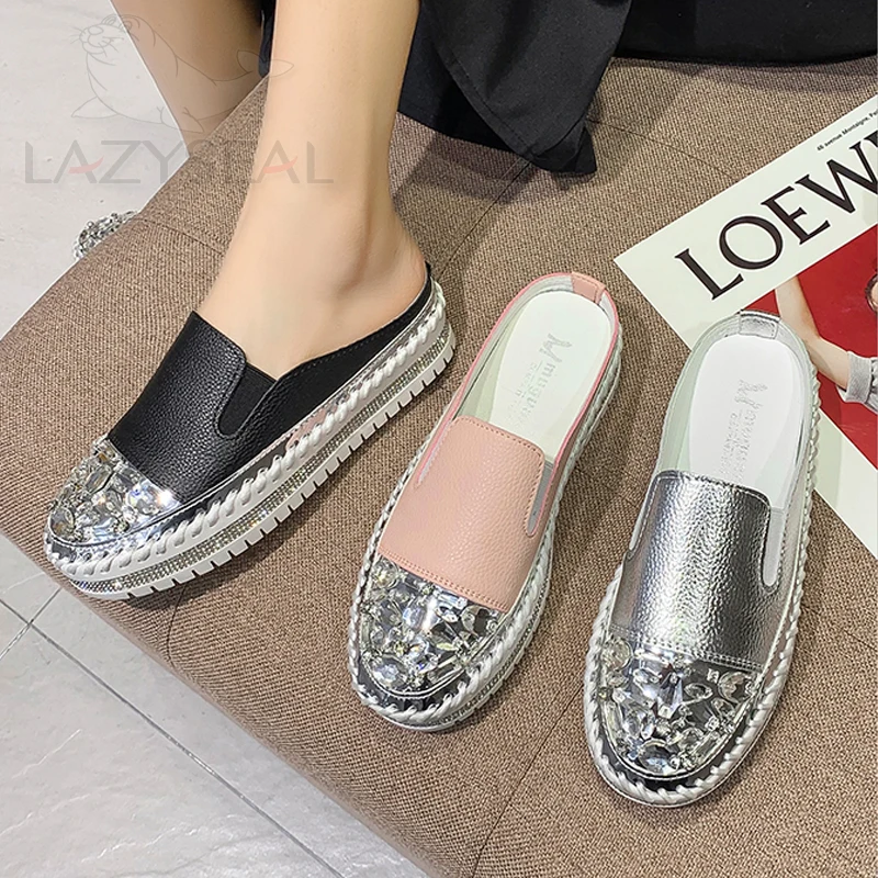 LazySeal Bling Rhinestone Luxury Design Summer Platform Slides Women Shoes Chunky Heel Bottom Pink Flip Flops Crystals Slippers